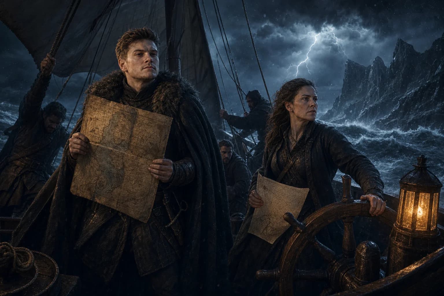 Dušan ignoriše navigatoricu dok ona vodi brod kroz oluju na Severnom moru